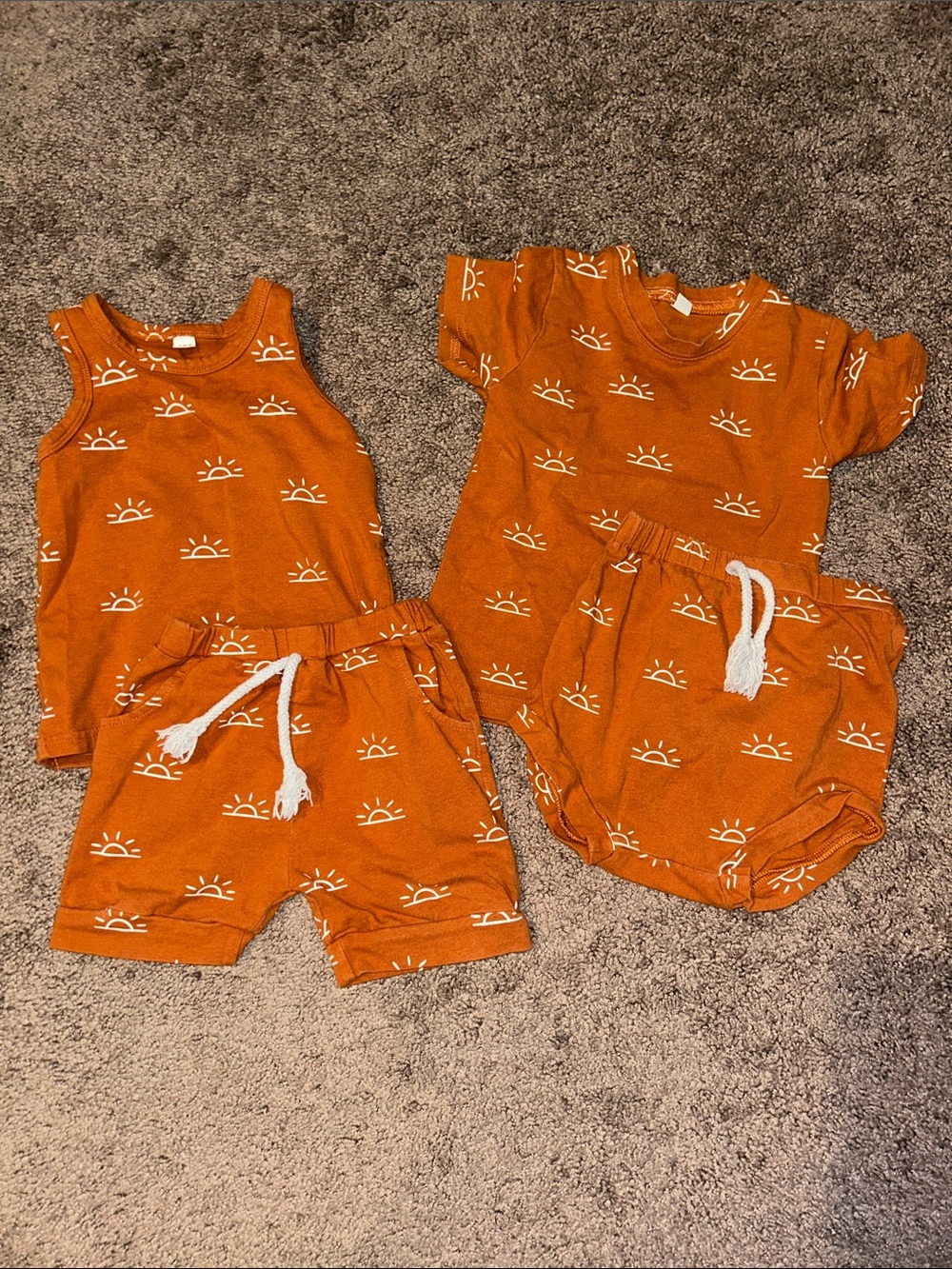 Toddler 2/3T rust colored suns matching twin 2 piece sets!